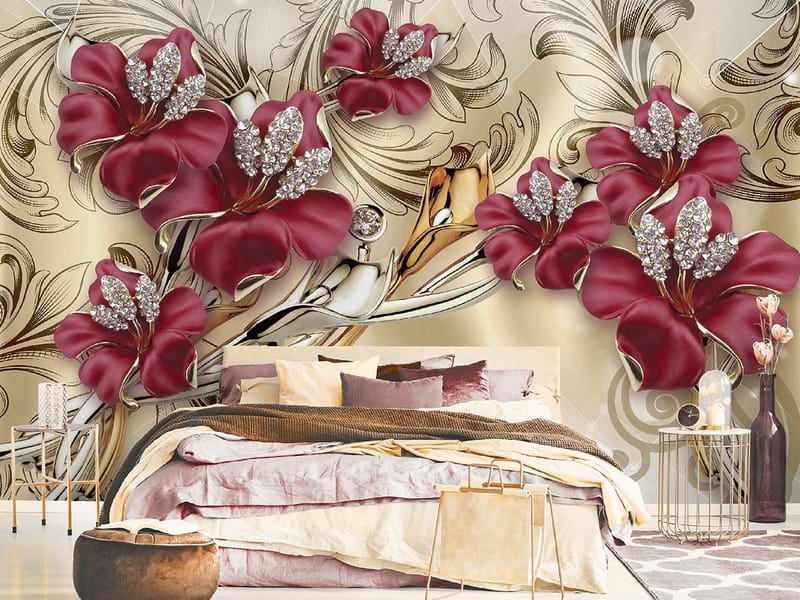 Fototapeta Kwiaty z dodatkami w stylu glamour (kod: 23847) Fototapeta Kwiaty z dodatkami w stylu glamour