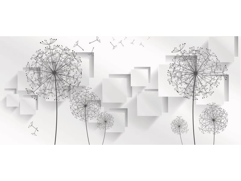 Fototapeta Kompozycja z dmuchawcami i geometrycznymi formami (kod: 24086) Fototapeta Kompozycja z dmuchawcami i geometrycznymi formami