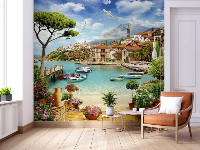 Fototapeta Nadmorska wioska z łodziami (kod: 10562) Fototapeta Nadmorska wioska z łodziami