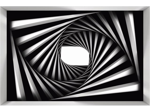 Fototapeta z czarno-białym spiralnym tunelem i geometrycznym wzorem