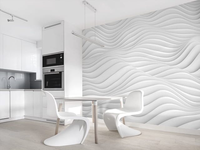 Fototapeta z falistymi liniami 3D w odcieniach szarości