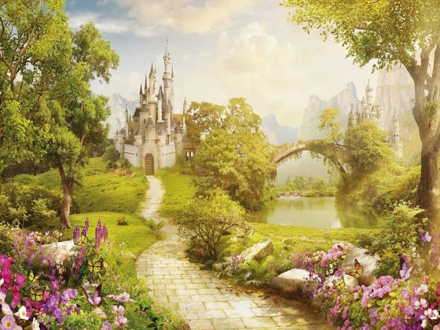 Fototapeta Zamek na wzgórzu z mostem