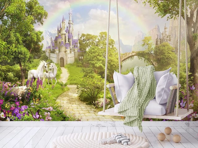 Fototapeta Zamek z Tęczą w Bajkowej Krainie