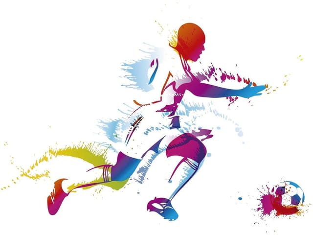 Fototapeta z kolorową sylwetką piłkarza w ruchu na białym tle