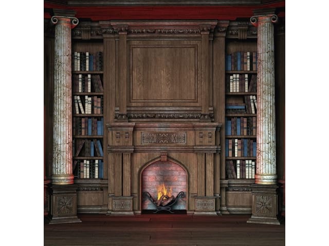 Fototapeta Kominek z drewnianymi półkami