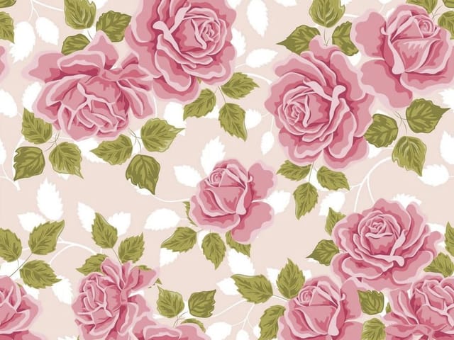 Fototapeta Różowe róże i zielone liście (kod: 12951) Fototapeta z różowymi różami i zielonymi liśćmi na jasnym tle