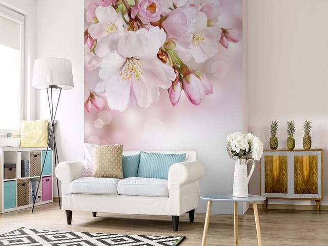 Fototapeta Gałązka kwitnącej wiśni Sakura (kod: 13296) Fototapeta z gałązką kwitnącej wiśni na rozmytym tle