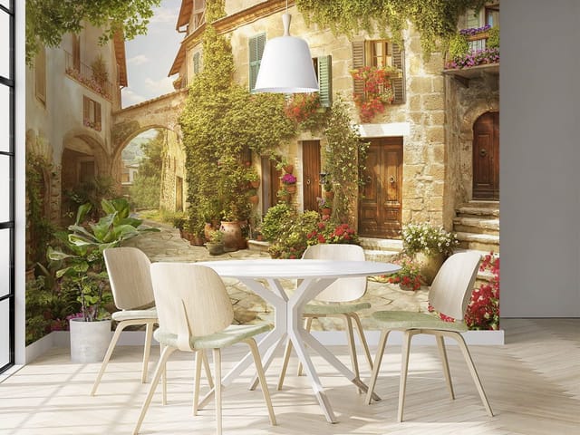 Fototapeta Kamienny zaułek z roślinami