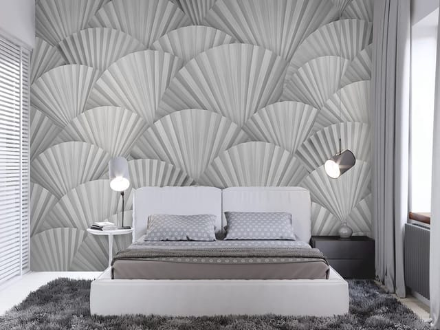 Fototapeta z geometrycznym wzorem wachlarzy w szarościach