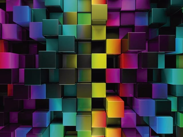 Fototapeta z kolorowymi sześciennymi blokami w trójwymiarowej kompozycji