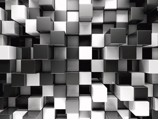 Fototapeta z trójwymiarowymi czarno-białymi kostkami tworzącymi geometryczny wzór