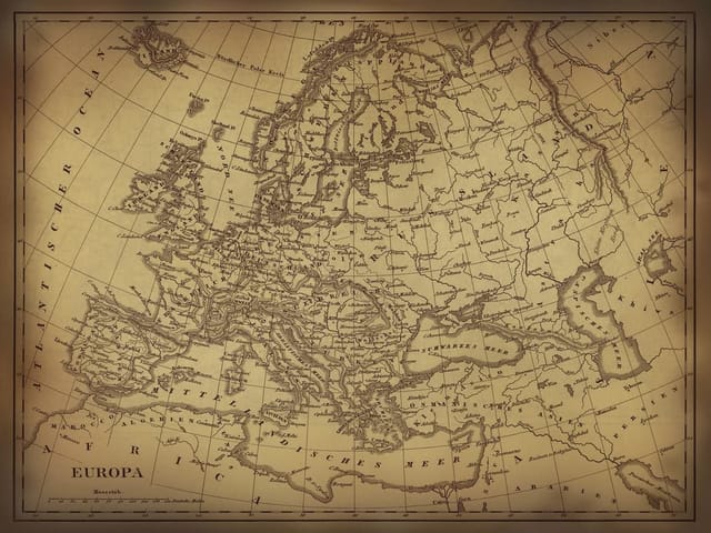 Fototapeta Stara mapa Europy z napisami (mpn: 1574) Fototapeta przedstawiająca starą mapę Europy z konturami i niemieckimi napisami