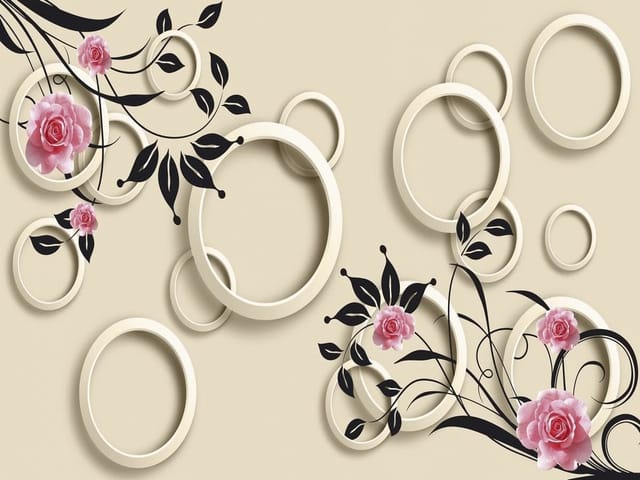 Fototapeta Kwiaty i Okręgi w Subtelnym Stylu