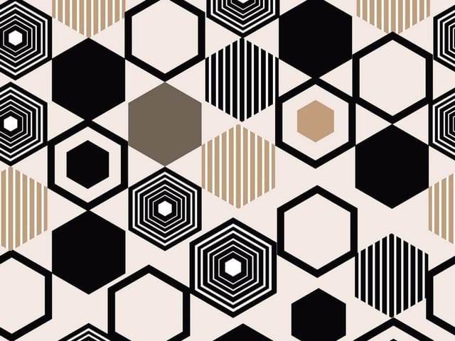 Fototapeta z geometrycznym wzorem heksagonów w czerni i brązie na jasnym tle