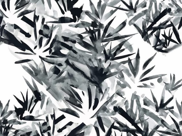 Fototapeta z abstrakcyjnymi liśćmi bambusa w czerni i szarości