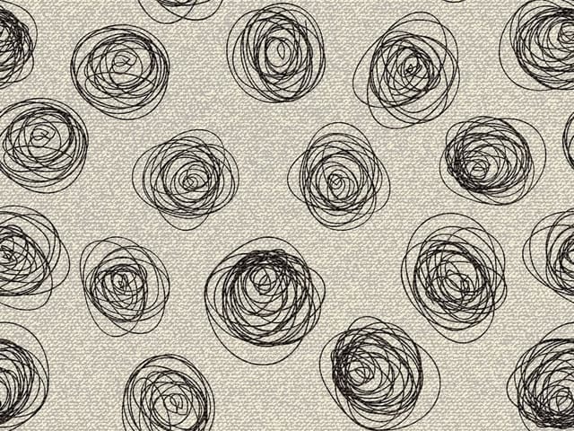 Fototapeta z czarnymi abstrakcyjnymi okręgami na szarym tle, powtarzający się wzór