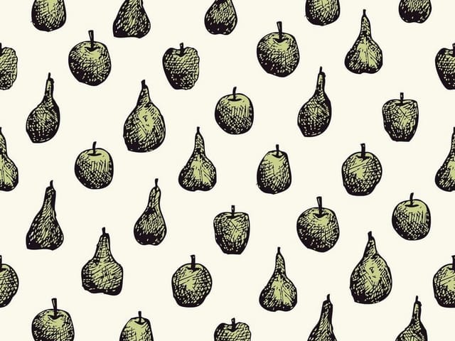 Fototapeta z powtarzającym się wzorem jabłek i gruszek na jasnym tle