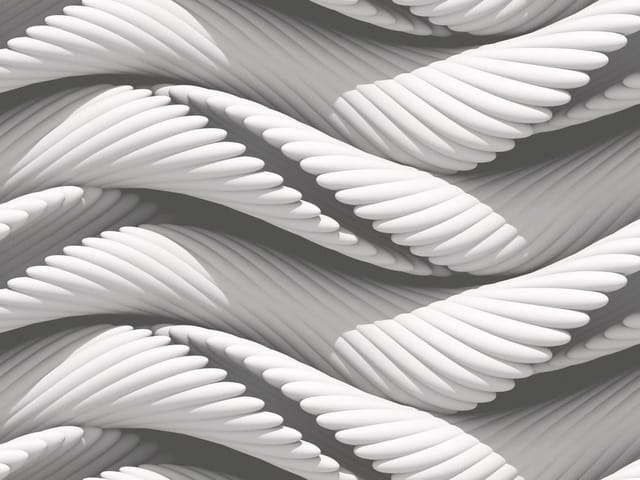 Fototapeta z abstrakcyjnymi białymi falistymi formami 3D i szarym cieniowaniem