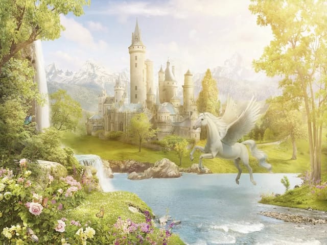 Fototapeta Pegaz nad rzeką i zamek