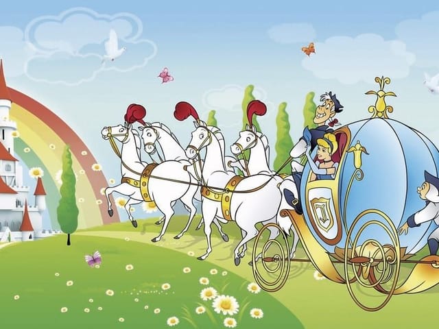 Fototapeta Karoca na łące z tęczą