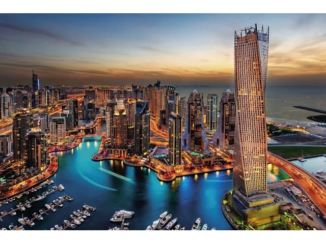 Fototapeta Nowoczesne wieżowce nad wodą (kod: 18400) Fototapeta Nowoczesne wieżowce nad wodą