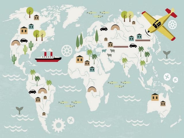 Fototapeta Mapa świata z ikonami dla dzieci