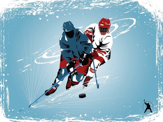 Fototapeta Hokeiści w akcji na lodzie (kod: 18826) Fototapeta z dwoma hokeistami w dynamicznej akcji na lodzie