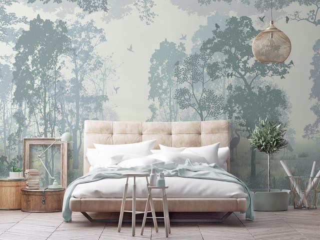 Fototapeta Mglisty las z ptakami