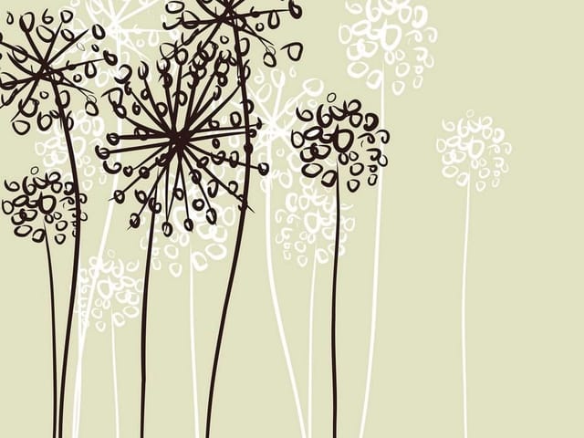 Fototapeta z ciemnymi i jasnymi stylizowanymi dmuchawcami na jasnozielonym tle