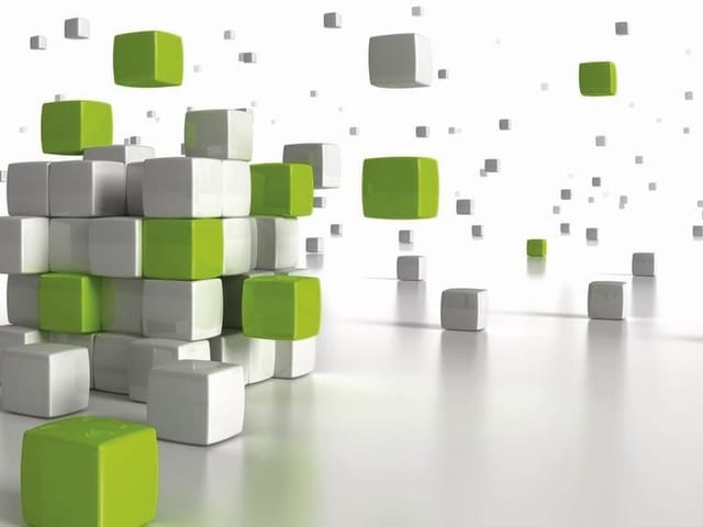 Fototapeta z zielonymi i białymi sześcianami na białym tle