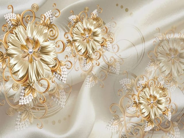 Fototapeta Złote kwiaty z perłami