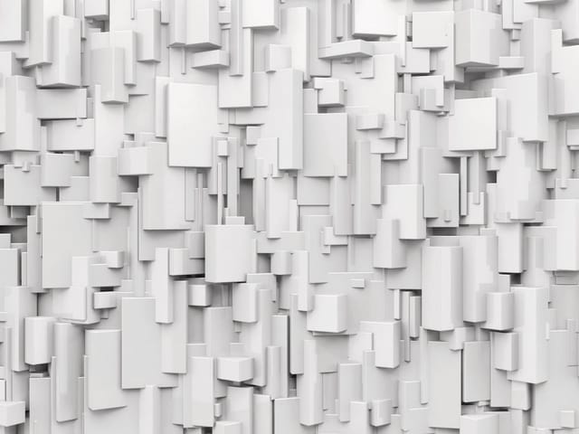 Fototapeta z trójwymiarowymi białymi prostokątami w geometrycznej kompozycji