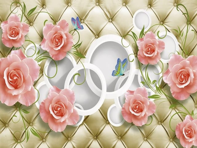 Fototapeta Różowe róże i złote tło