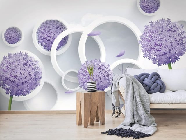 Fototapeta Fioletowe kwiaty w białych okręgach