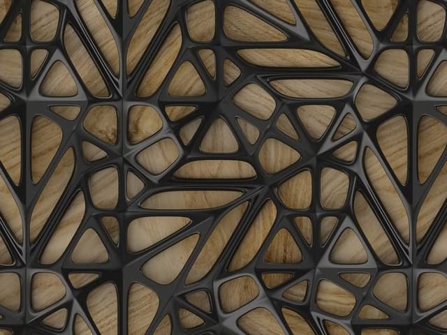 Fototapeta z geometrycznym wzorem czarnych linii na drewnianym tle