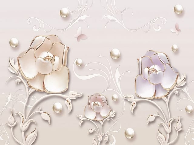 Fototapeta Stylizowane Kwiaty z Delikatnymi Liśćmi