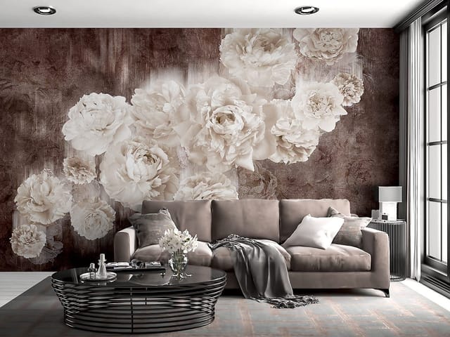 Fototapeta z dużymi białymi kwiatami na ciemnym, teksturowanym tle