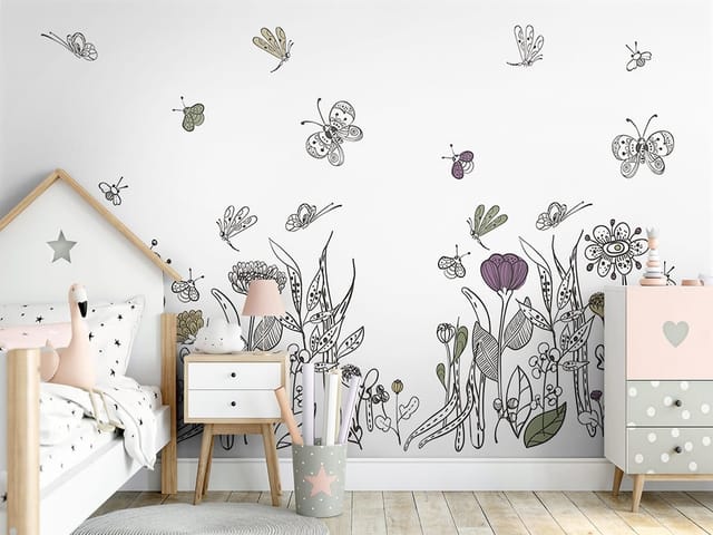 Fototapeta Kwiaty polne na białym tle (kod: 21408) Fototapeta z kwiatami polnymi, delikatnymi liśćmi i prostymi łodygami na białym tle