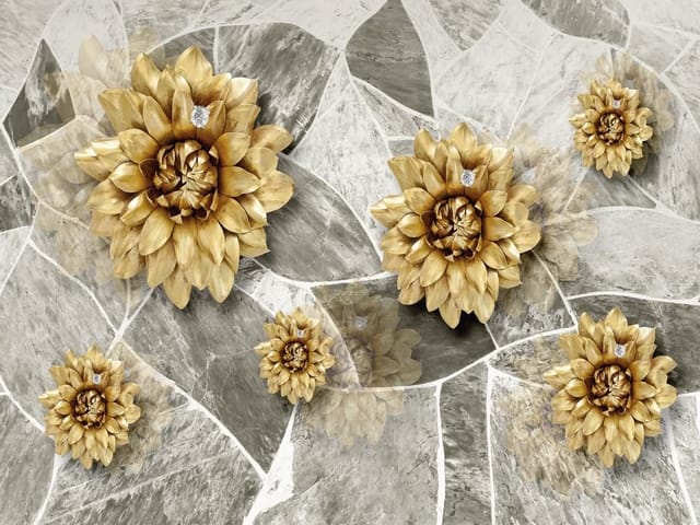 Fototapeta Złote kwiaty na kamiennym tle