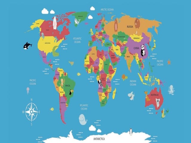 Fototapeta Kolorowa mapa świata dla dzieci