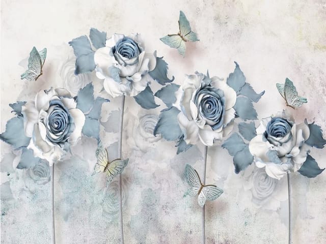 Fototapeta Niebiesko-białe róże na tle