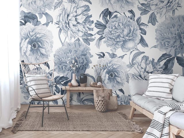 Fototapeta Piwonie na białym tle (kod: 21439) Fototapeta z dużymi kwiatami piwonii na białym tle i liśćmi