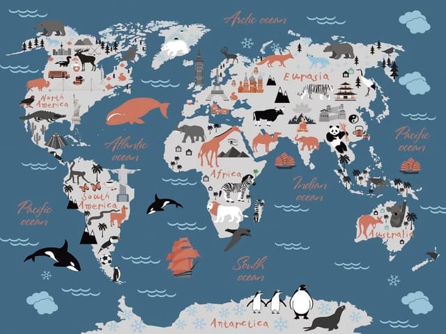 Fototapeta Ilustrowana mapa świata dla dzieci