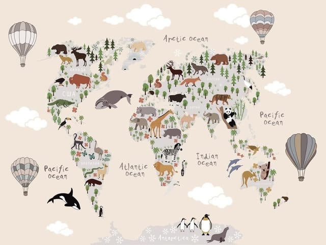 Fototapeta Mapa świata z zwierzętami