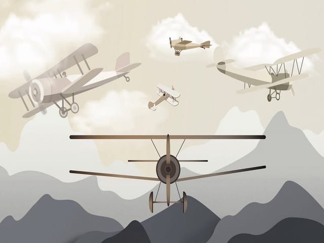 Fototapeta Dwupłatowce nad górskimi szczytami