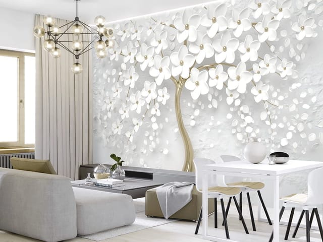 Fototapeta Drzewo z Białymi Kwiatami 3D