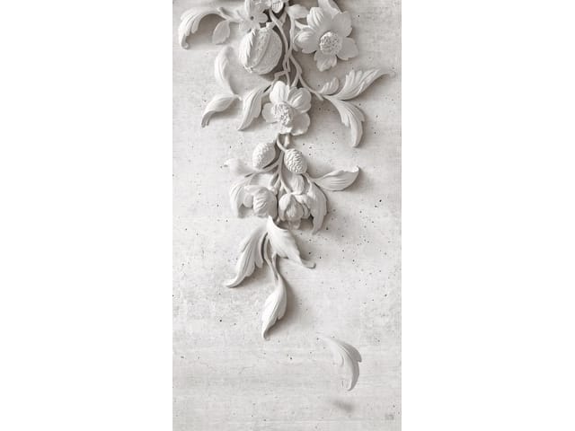 Fototapeta z białymi kwiatami i liśćmi na jasnym tle