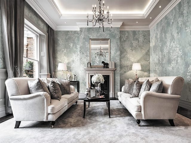 Fototapeta z abstrakcyjnym wzorem liści w odcieniach niebieskiego i zielonego