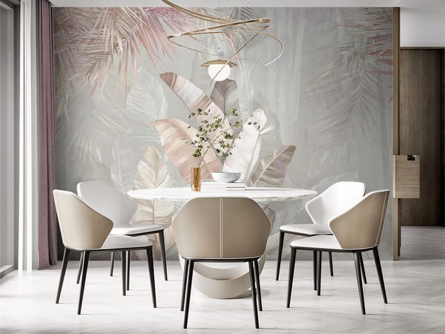 Fototapeta Tropikalne liście w beżu i różu (kod: 23488) Fototapeta Tropikalne liście w beżu i różu