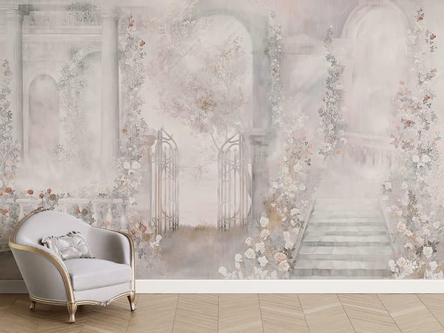 Fototapeta Kwiatowy ogród z kolumnami